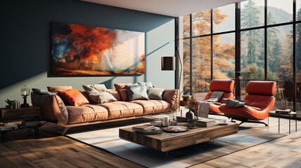 living room with modern sofa.generative ai