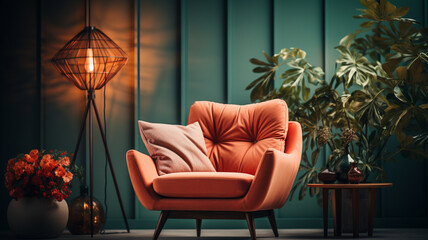 red armchair in modern interior.generative ai