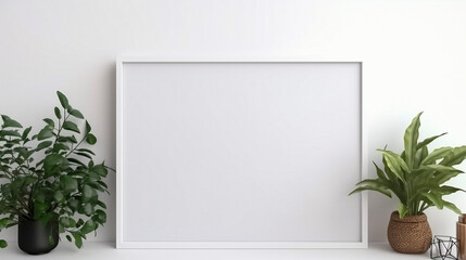 Mockup of an empty picture frame with neutral background
