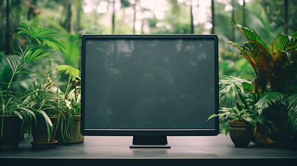 Mockup of an empty computer screen with green background