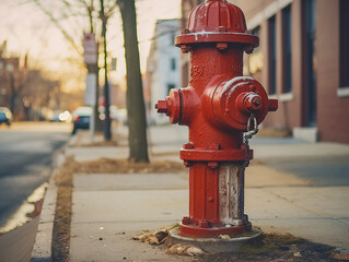 red fire hydrant on the street in Baltimore - obrazy, fototapety, plakaty