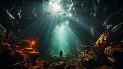 Obraz na płótnie Canvas cave in the deep sea.generative ai