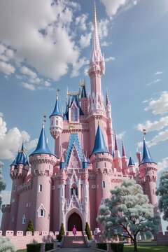 pink and blue fairy tale castle