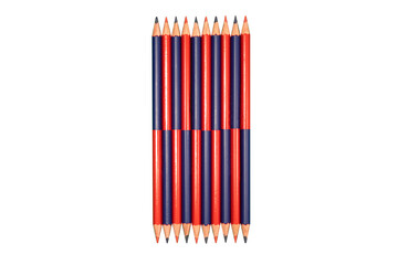 school or office supplies, red and blue double-ended pencils with white background, zenithal photo and space for text jpg