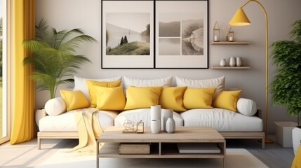Yellow Living Room with Sofa.