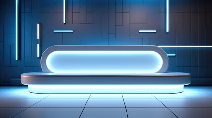 Futuristic background for presentation, Textured white wall and neon backlight.