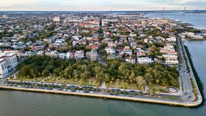 Naklejka premium Aerial view of the bay front in Charleston, South Carolina
