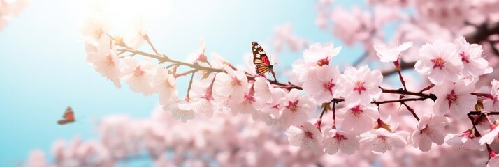 Pink sakura flowers, Dreamy romantic image spring, Branches of blossoming cherry against background.