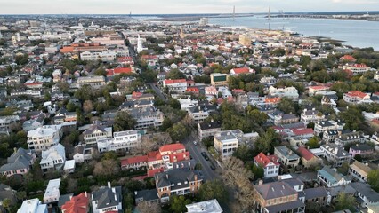 Fototapeta premium Aerial view of Charleston, South Carolina in a bright sunny day