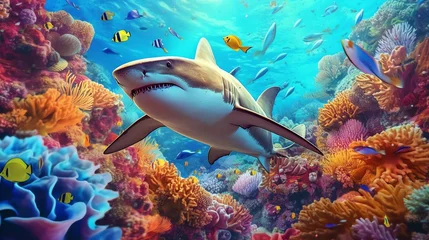 Fototapeten a shark swimming in a coral reef © Zacon Studio 