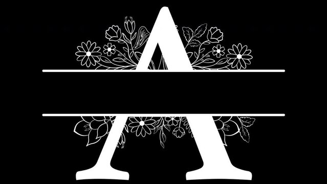 Aesthetic Letter A Floral Monogram White Animated, with ALPHA Channel (Transparent Background) In 4K Resolution
