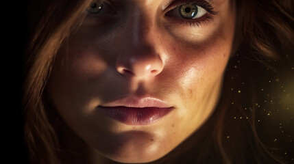close-up portrait of a young girl with side sunlight