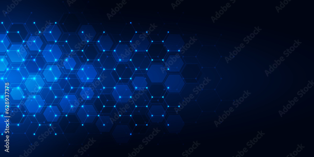 Wall mural abstract technology background and design element with hexagons pattern and geometric shapes