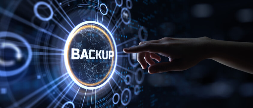 Data backup information protection cyber security concept on virtual screen.