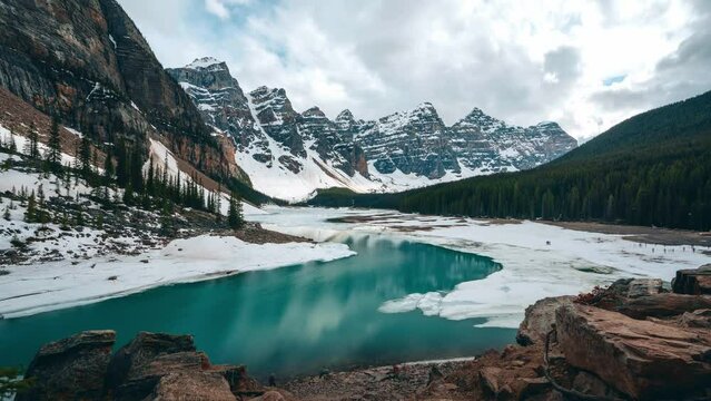 4k Timelapse of Panoramic view of Lake Moraine, Banff National Park Of Canada, Alberta.