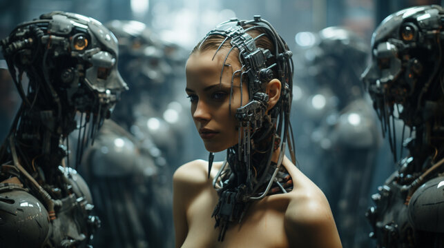3D rendering Metal Cyborg woman
