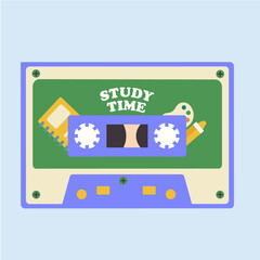 Illustration Cassette tape with Study Time