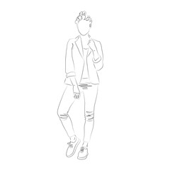 Vector illustration of line art of a woman on a white background.