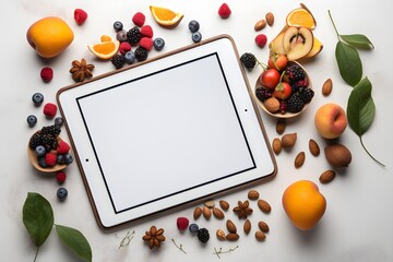 Naklejka na ściany i meble a tablet with fruit and nuts around it
