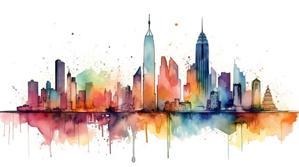 a watercolor of a city skyline