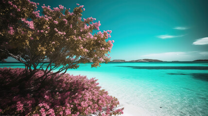 Fototapeta na wymiar Atoll with beach on the Maldives (Malediven). Generative Ai