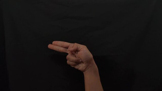 American sign language (ASL).A man's hand doing one-handed sign language used by deaf and dumb. man's hand doing Alphabet H sign language in 4K. H alphabet sign.