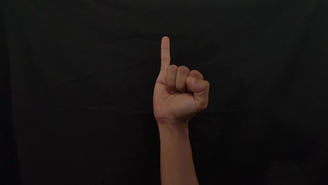 American sign language (ASL).A man's hand doing one-handed sign language used by deaf and dumb. man's hand doing Alphabet I sign language in 4K. I alphabet sign.