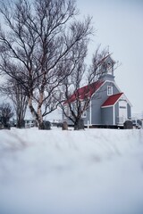 Beautiful winter scene featuring a picturesque church in Reykjavik, Iceland