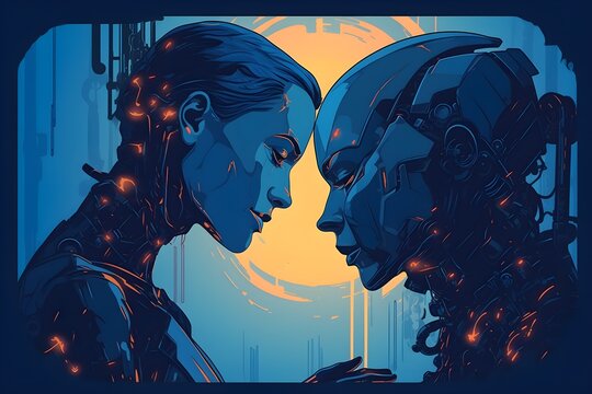 A Woman And Robot Looking At Each Other