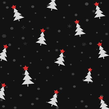 Merry Christmas White Tree Seamless Pattern Wallpaper on black Background