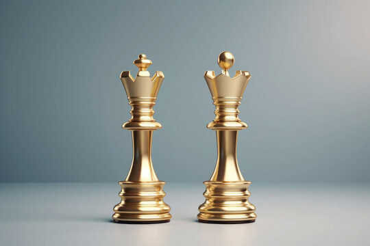 Golden king and queen chess piece. Concept for business competition and strategy. Generative AI