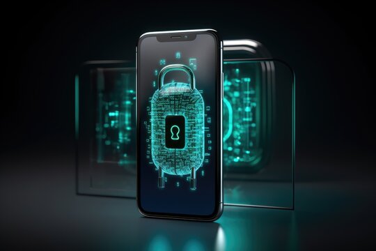 smartphone with padlock on display, dark blurred background, Generative AI