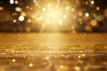 A shiny gold color glitter background. AI generated