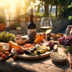 Wine and cheese in the mountains. Inspiration for summer holidays.