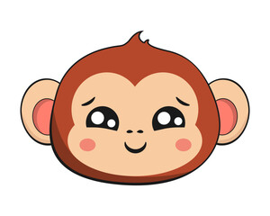 Monkey Chimpanzee Shy Face Head Kawaii Sticker Isolated