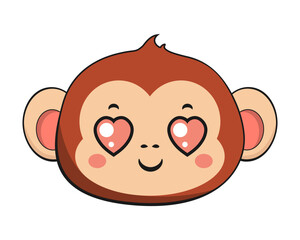 Monkey Chimpanzee Heart Love Eyes Kawaii Sticker Isolated