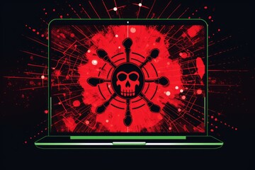 skull icon on laptop display, security threat alert concept design, vector illustration, Generative AI