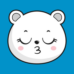 Polar Bear Kissing Face Head Kawaii Sticker Isolated