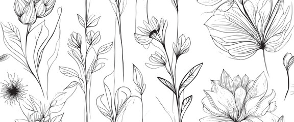 minimal botanical summer graphic sketch line art drawing, trendy tiny design, leaf elements vector illustration