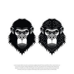 Angry gorilla head, apes head, Monkey vector template logo. Black and white logo isolated. Vector illustration, ferocious.