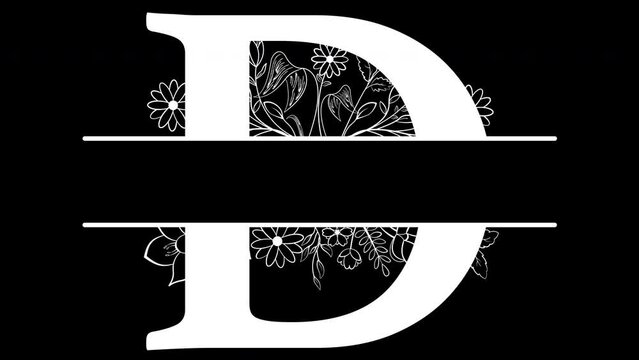 Aesthetic Letter D Floral Monogram White Animated, with ALPHA Channel (Transparent Background) In 4K Resolution
