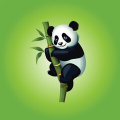 A cute panda climbing a bamboo tree