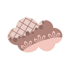 Boho cloud in a naive children's style. Autumn colored illustration. Cloud in warm pastel colors. Clipart for the design of greeting cards, invitations, prints, stickers and patterns.