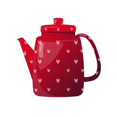 Red teapot with heart shapes pattern