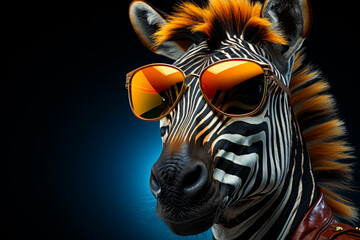 Striped horse character illustration. Funny zebra in sunglasses. Generative AI.