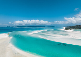 Aerial Drone view of Whitehaven Beach in the Whitsundays, Queensland, Australia