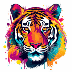 Portrait of a tiger in pop art style. Template for t-shirt and sticker.