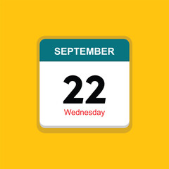 wednesday 22 september icon with yellow background, calender icon