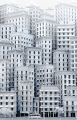 Fototapeta na wymiar Background with beautiful city apartments buildings. 3D rendering illustration
