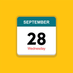 wednesday 28 september icon with yellow background, calender icon